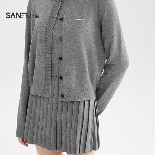 Sanfu (SANFU) Suit 2025 Autumn Small Label Decorated Cardigan Vest Half Skirt Three-piece Set Women's 510219 Light Gray L
