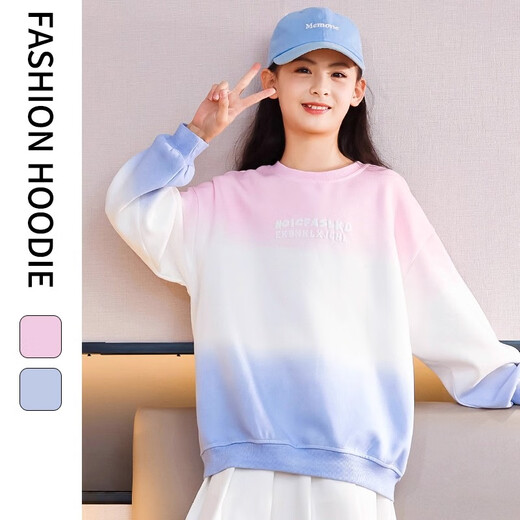 Pitt Girls Sweatshirt Frühling und Herbst 2025 Neuer Herbstanzug Girls -Gradient Langarm Mode Kinder -Top -Herbst 4891 Pink -Ablauf + 13068 Jeans [Set] 160 cm