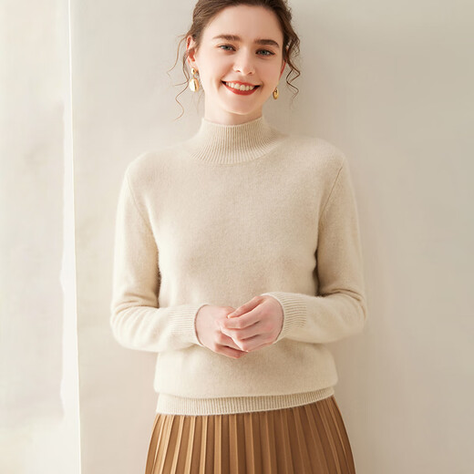 Golden Rabbit Brand High-end Half Turtle Collar Thickened Cashmere Sweater Women's 2025 Autumn and Winter New Loose Knitted Bottoming Sweater Jade Green XL