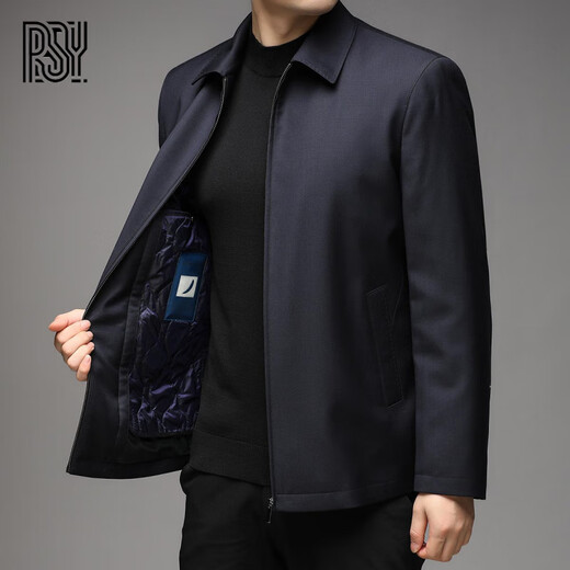 BG GLAMURB Light Luxury Brand Jacket Men's Jacket Men's Mulberry Silk Wool Removable White Goose Down Liner Jacket Navy Blue 05 Style Removable Liner L 175