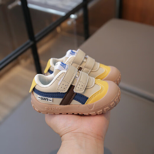Ginoble 2025 new boys autumn and autumn non-slip soft sole breathable functional shoes infants and toddlers shoes women's shoes trendy Mai H618 Khaki 13.5 cm inner length 20/22 size