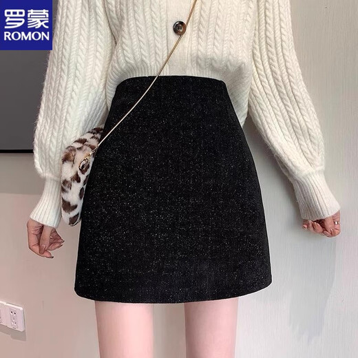 ROMON Woolen Skirt Women's Autumn and Winter 2025 New A-Line Skirt High Waist Small People Cover Hips Slim Black Black Plus/Thick (Upgraded Version) 2XL 130-145Jin Jin is equal to 0.5 kg