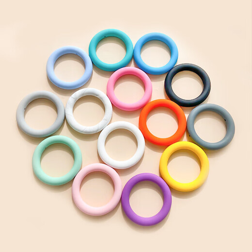 Silicone teether food grade hole ring chewing gum for babies to prevent falling off and bite during oral period, white