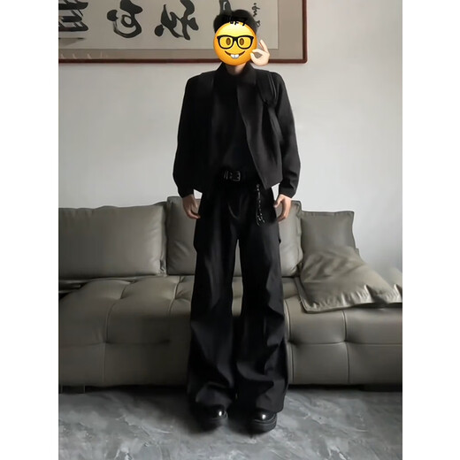 Katuchi cleanfit pleated work pants men's autumn American fashion brand slightly flared wide-leg casual pants drape scimitar trousers black XL