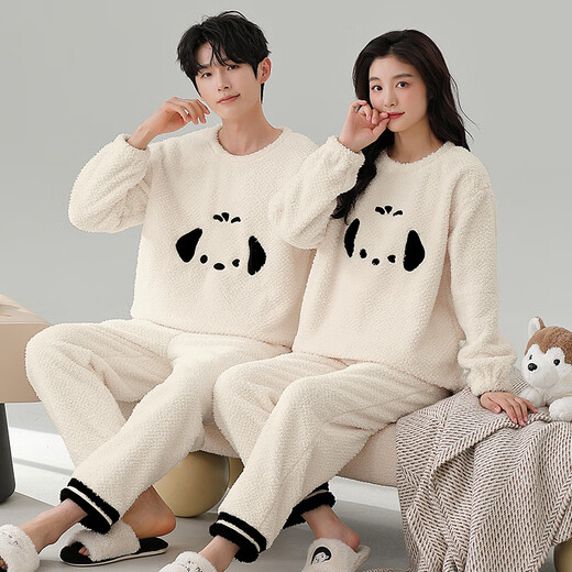 Dingguagua winter half velvet couple sweet casual plus velvet thickened warm pajamas home clothes set can be worn outside STS 8824# Female L Recommended 100-120Jin Jin equals 0.5 kg