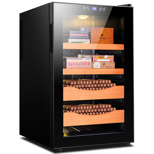 Shantou Lincun 65C temperature controlled humidifying cigar cabinet mini small household cedar wood electronic red wine cabinet cigarette cabinet 65C ordinary moisturizing model black