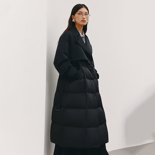 Ailai Yufeng Chaqueta de plumón de ganso para mujer Invierno 2025 Nuevo estilo Chaqueta ajustada con cuello de viento Cinturón desmontable Chaqueta larga y gruesa Negro carbón - Actualizado M Recomendado 130-145 Jin Jin equivale a 0,5 kg 160