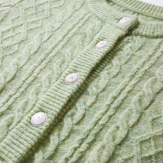 Xiangying Retro Cable Knit Cardigan Women's Short 2025 Winter New Lazy Style Long Sleeve Round Neck Sweater Jacket Milk White Green S 155/80A/85-95Jin Jin equals 0.5 kg