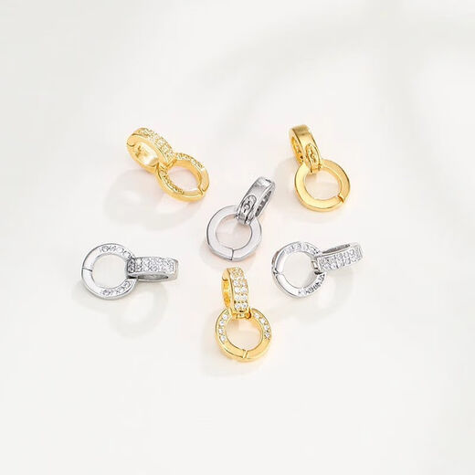 KZD Old Phoenix 999 sterling silver buckle head double open buckle with diamond diy accessories necklace connector pendant buckle connection full diamond universal buckle white gold + gold color