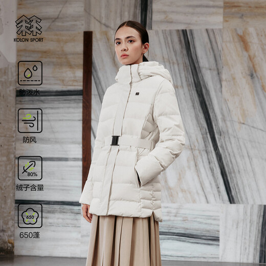 KOLON SPORT Commuting Down Jacket Windproof and Water-Repellent Women's Mid-weight Hooded Waist Goose Down Jacket