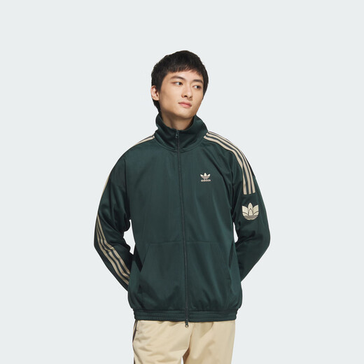 Adidas classic retro three stripes double zipper loose jacket jacket for men and women autumn Adidas clover dark green L