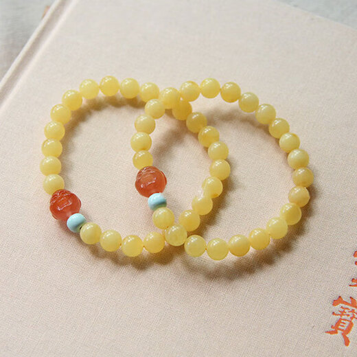 Longyin beeswax amber bracelet for women and men round bead single circle with turquoise and southern red Buddha head birthday gift YJ about 5.8mm