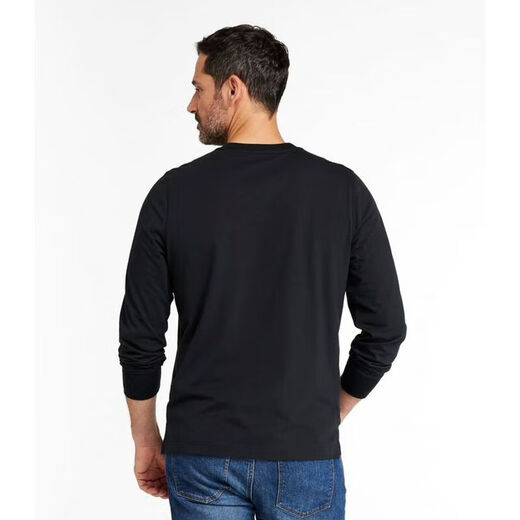 L.L.Bean Men's T-shirt Long Sleeve 25th Autumn New Henley Shirt Fabric Classic Pure Cotton Solid Color Dad Clothes Black Slate Black S Suitable for Net Bust 97-105CM