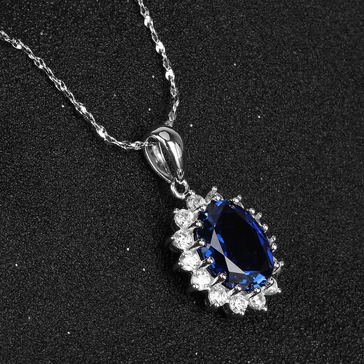 Yuzawa Princess Diana Sapphire Women's Pendant Sterling Silver Platinum Plated Colorful Treasure Necklace Tanzanite Colored Gemstone Egg-shaped Necklace with Chain
