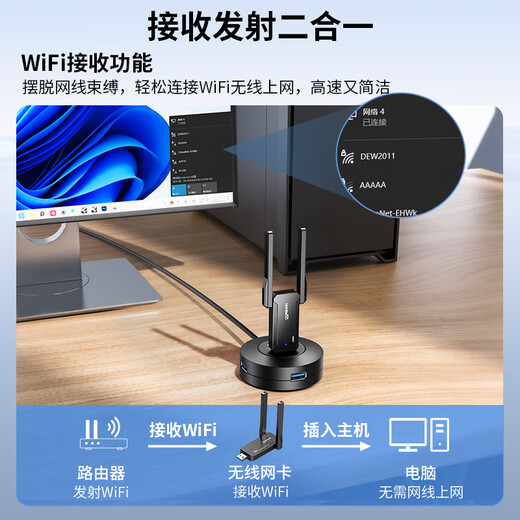 达而稳（DOREWIN） 无线网卡台式机专用电脑wifi接收器5g千兆外置网卡免驱动笔记本主机接收器双频usb无线网卡win7 【300M】WiFi-6 双天线