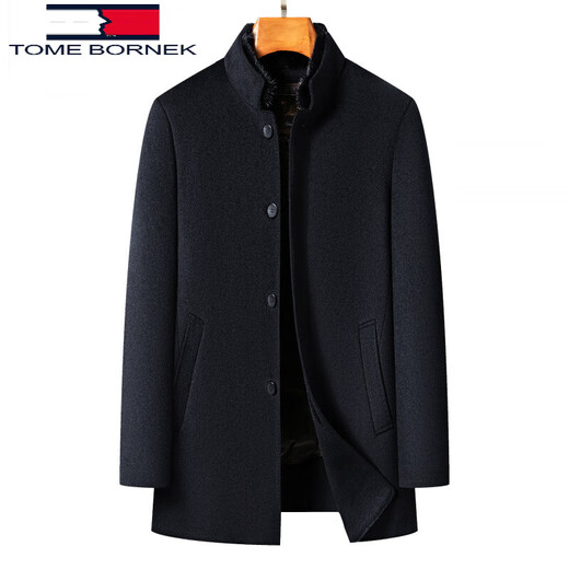 TOME BORNEK Tommy double-sided woolen coat for men, medium-length down lining, removable middle-aged dad winter wool woolen coat, stand-up collar, navy, mink collar + down lining, 90 national standard down 2XL 185