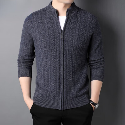 XJSGS men's high-end brand wool sweater 100% pure wool international luxury knitted sweater autumn and winter men's coat cardigan high-end burgundy ready stock XL 130-145Jin Jin is equal to 0.5 kg