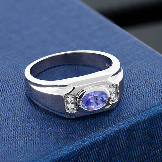 GEM STONE KING men's ring 1.32 carat blue purple tanzanite 925 silver set with white sapphire wide men's ring US size 7