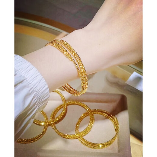 Heart ancient quality broken gold bundi bead bracelet yellow K gold three-circle memory elastic silver bracelet girl 520 gift bundi