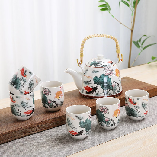 Buy a pot and get a filter. Chinese-style large handle kettle, retro teapot, tea cup, high temperature resistance, complete tea set, teapot, more than enough every year, six cups in one pot, filter net included.