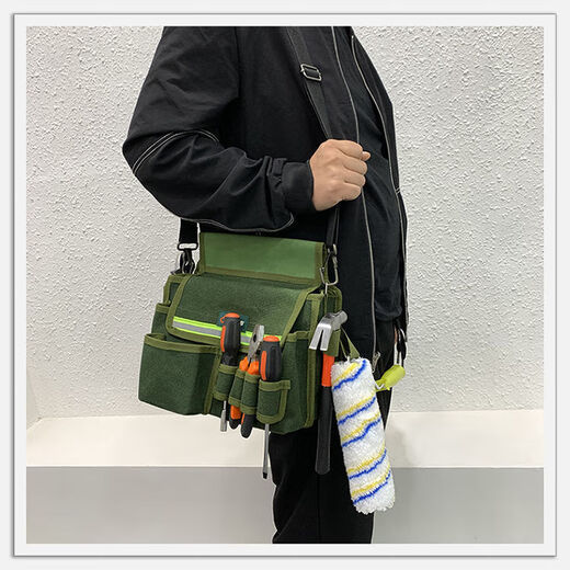 Xianang multi-functional extra large electrician carpentry cross-body tool bag waist bag canvas anti-fading nail bag wallpaper sticker tool bag comes with multi-functional double-layer nail bag length 30*width 19*height 28