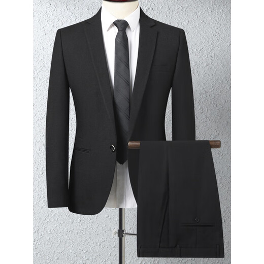 Lilan wool suit suit for men, professional formal work suit, banquet wedding dress, plus size men, black without slit 2XL 185/100