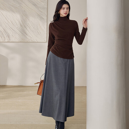 ROEYSHOUSE Luo Yi high-end pleated half-turtle collar bottoming sweater for women in winter slimming inner sweater 13113 dark brown M