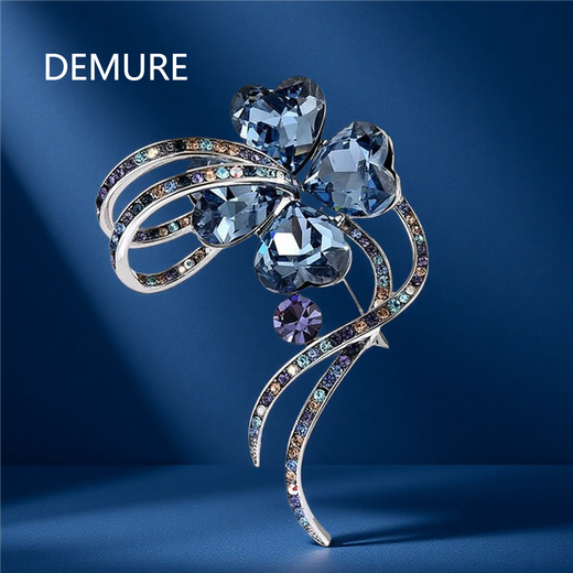 DEMURE Lucky Ribbon Four-leaf Clover Brooch High-end Women's Light Luxury Corsage Exquisite Suit Coat Accessories Lucky Ribbon Four-leaf Clover Brooch