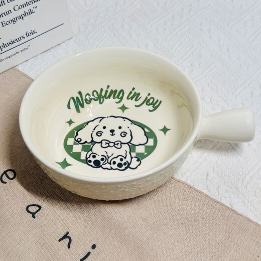 Cream repair dog one-person tableware four-piece set with high-looking underglaze color ceramic instant noodle bowl handle bowl rice bowl spoon and chopsticks Cream Wang (handle bowl) 1-piece set