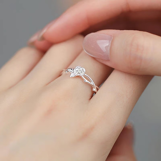 Sterling silver rose live ring light luxury plain ring women's open ring niche high-end index finger ring tail ring sterling silver rose live ring pure silver / gram weight about 1.7g / piece
