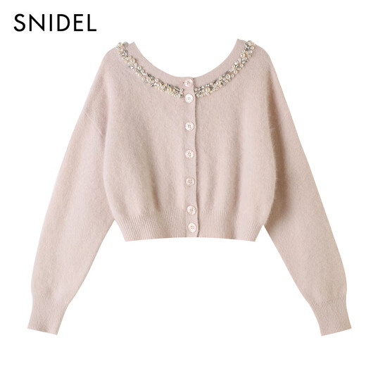 SNIDEL2025 new autumn and winter two-wear front and rear imitation pearl rhinestone V-neck sweater top SWNT254310 Pink One Size (F)