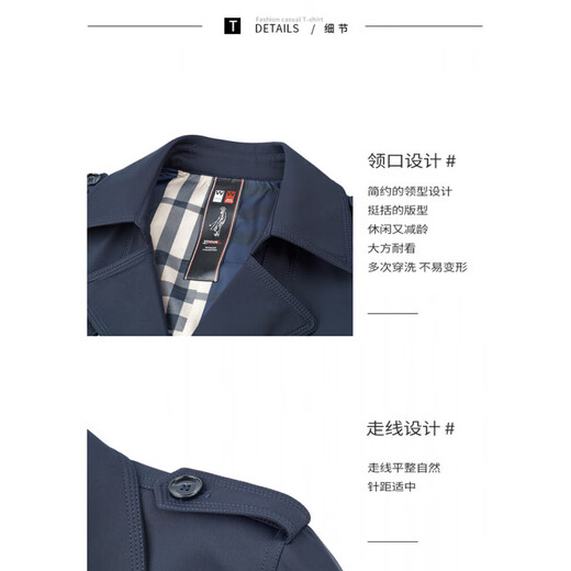 Burwilde International Brand Men's Mid-Length Windbreaker Jacket 2024 Autumn New Business Casual Spring and Autumn Long Style Navy Wool Liner L Recommended 120-140 Jin Jin equals 0.5 kg