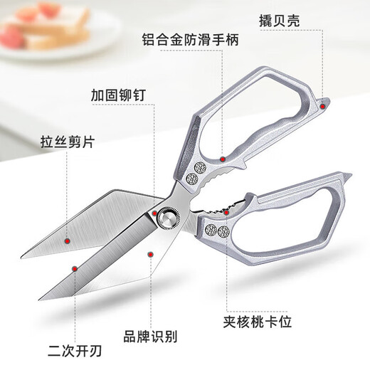Meschut German kitchen scissors, household bone-cutting special stainless steel folding food supplements, fish killing, multi-functional barbecue scissors, high-end black, multi-functional powerful scissors, upgraded stainless steel