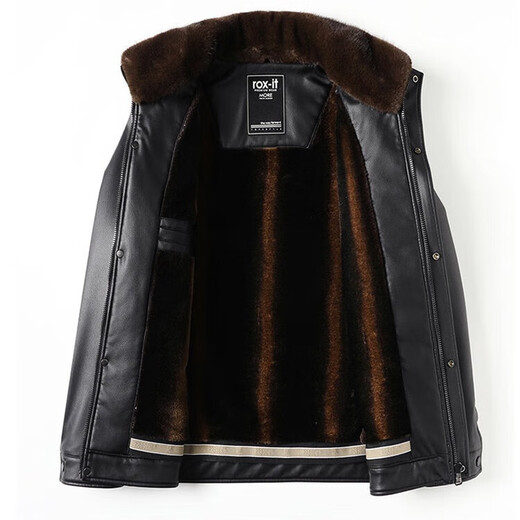 Playboy Fur All-in-One Men's Dad Winter Jacket Plus Velvet Thickened Men's Leather Jacket for Middle-aged and Elderly Grandpas to Keep Warm in Winter Black (Removable Collar) XL Recommended 105-125Jin Jin equals 0.5kg