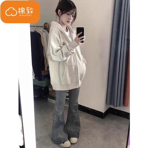 Cotton American Retro Retro Caboded Cardigan Pull pour les femmes au printemps et à l'automne 2025 Nouvelle tendance surdimensionnée Veste décontractée lâche K1638 mètres gris [Haute qualité régulière 30,5] L 100-120Jin [Jin est égal à 0,5 kg]