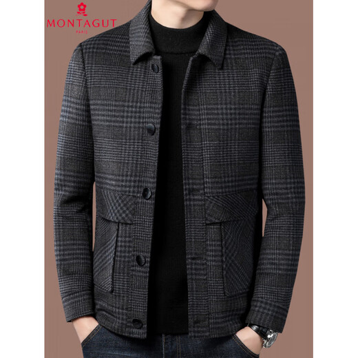 MONTAGUT French Montagut double-sided cashmere woolen jacket men's young and middle-aged winter wool jacket short casual jacket Gray S 165/84A
