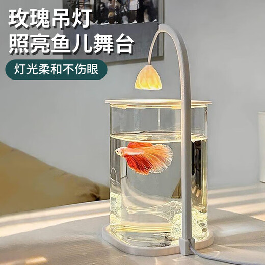 Round household transparent small fish tank desktop 4K ultra-clear desktop fish tank decoration ornamental one-piece desktop ecological aquarium turtle tank goldfish tank ice blue glass landscape package