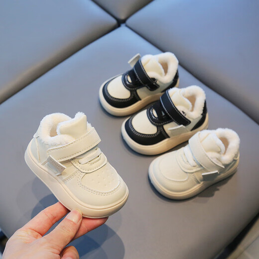 YEEHOO FASHION Ying's baby plus fleece shoes 03 years old warm toddler shoes winter soft sole warm toddler shoes large cotton shoes thick plus fleece Mino white 12.5 cm inner length 18 size