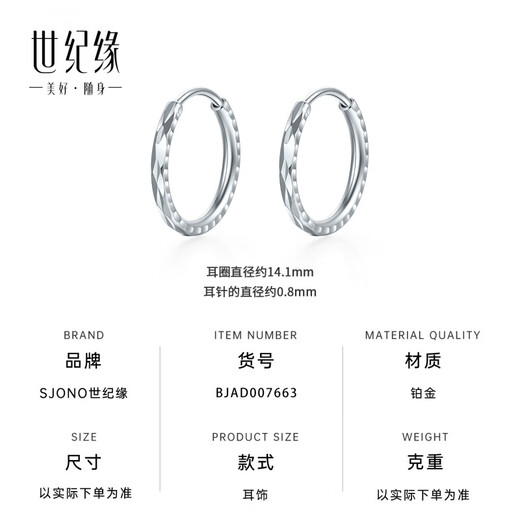 Century Yuan Light and Shadow Geometric Platinum Earrings Simple Lines Daily Versatile Earrings Birthday Gift for Girlfriend 1.5g
