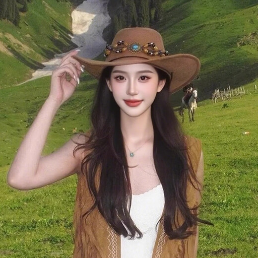 Nanmu Xiong ethnic style western cowboy hat women's summer travel wear in Xinjiang, Tibet and western Sichuan, mountaineering hat, sun protection hat, khaki color