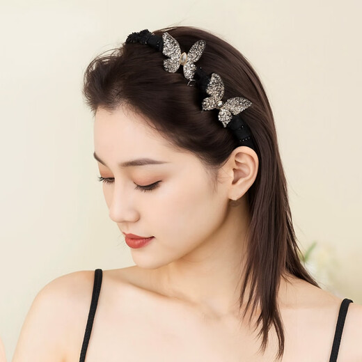 Wanyao light luxury high-end rhinestone starlight butterfly tooth comb hairband women's 2025 new high skull headband hairpin headwear starlight butterfly hairband