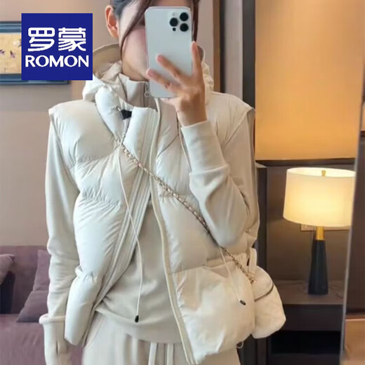 ROMON down cotton vest women's European goods 2025 autumn and winter new Korean version loose waistcoat high-end style vest vest black regular M recommended 85-105Jin Jin equals 0.5 kg