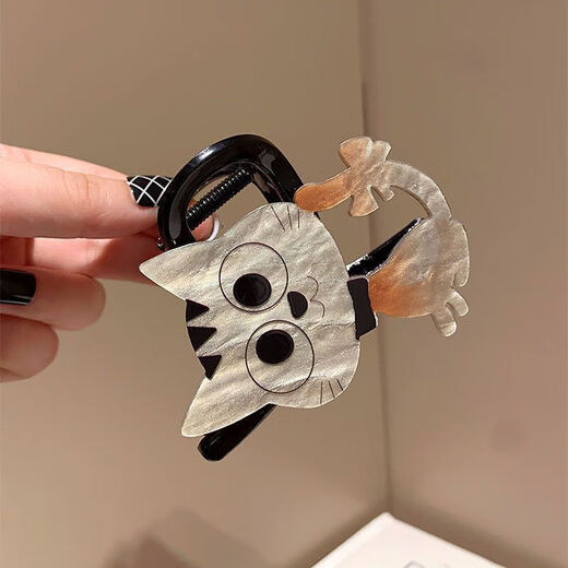 Design sense flower puppy grabber female high-end 2025 new back of the head hairpin Chinese Valentine's Day clip hair accessory Cartoon brown bear head black about 8cm