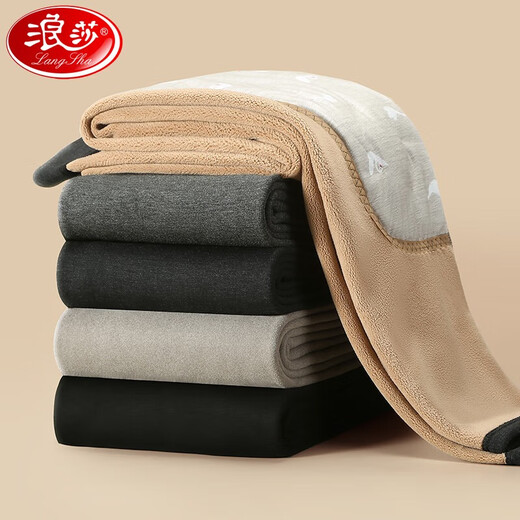 Langsha men's warm pants men's plus velvet thickened down knee pads autumn and winter cotton pants slim bottoming windproof large size wool pants autumn pants