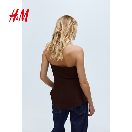 H&M 2025 new autumn women's beaded tube top 1303064 dark plum purple XS 155/80