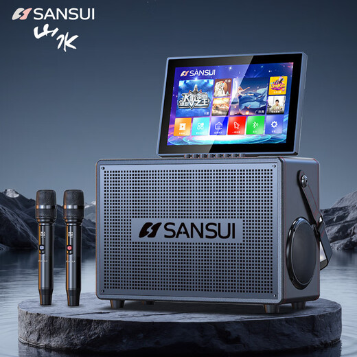 SANSUI Karaoke all-in-one outdoor square dance audio with display screen home karaoke portable trolley video machine smart large screen mobile ktv speaker subwoofer E33S (32 speakers + free three-year karaoke membership)