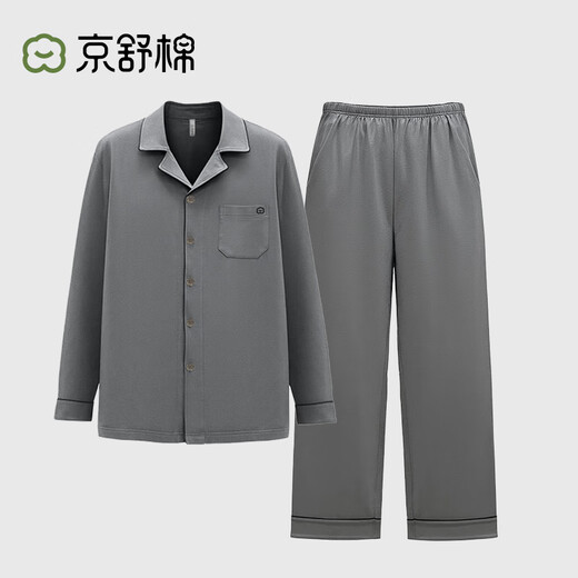 Jingshu cotton own brand cotton Dudu cotton autumn new brushed men's long-sleeved pajamas home clothes gray XL