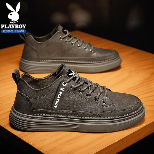 Playboy (PLAYBOY) men's shoes 2025 autumn and winter shoes men's fashion sneakers men's leather shoes trendy business casual shoes brown 41