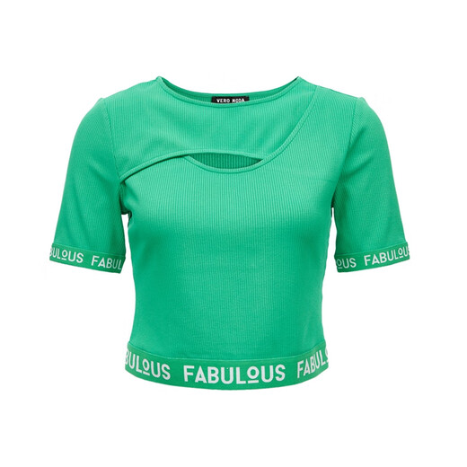 VEROMODAT shirt women's new casual versatile ribbed stitching letter short sleeve short sleeve women's F61 emerald green XS 155/76A