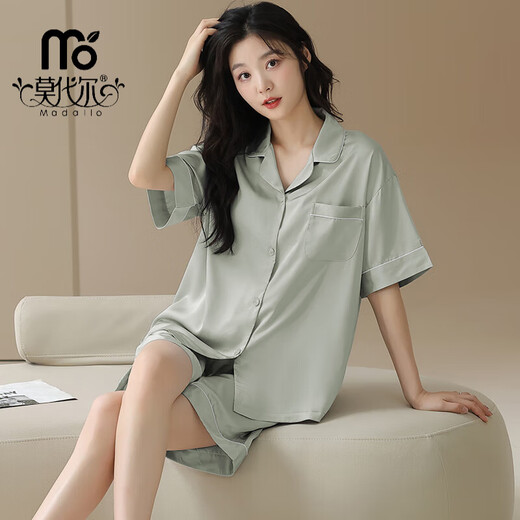 莫代尔高品质情侣睡衣男女夏季冰丝凉感新款短袖短裤家居服男女士薄款 女09M16802 M